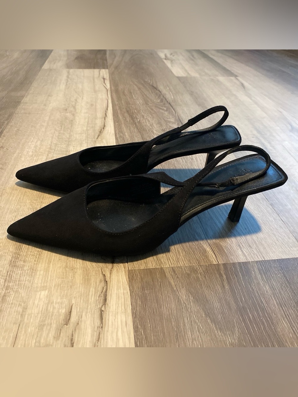 H&M Black Pointed Slingback Mid-Heel Pumps